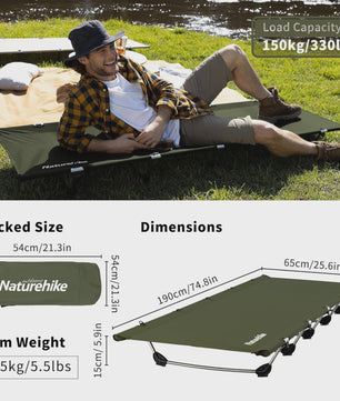 Naturehike Opklapbaar Campingbed - Draagbaar en Comfortabel voor Outdoor Avonturen (190x65cm)