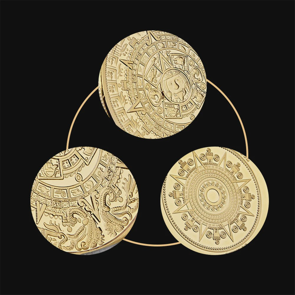 Gouden Azteken Zonnekalender Munt Mexico - Vintage Souvenir Collectible