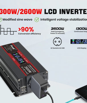 Krachtige 1500W-3000W Auto Omvormer (DC12V/24V naar AC230V) met LCD, USB & EU-stopcontact
