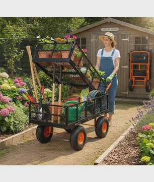 Metalen Kiepwagen Tuinwagen met 400 kg Laadvermogen en 25.4 cm Banden - Eenvoudig te Monteren