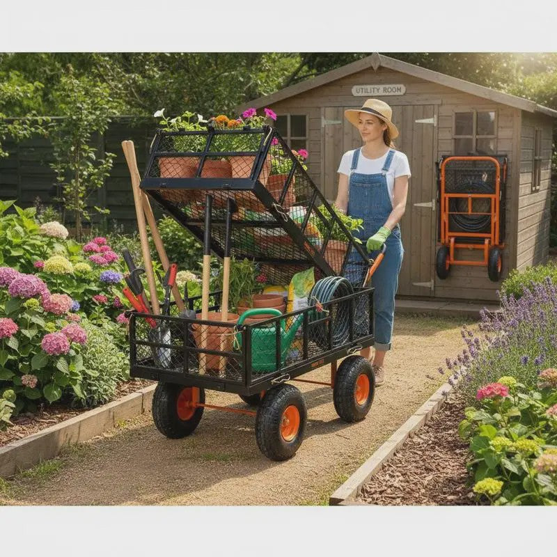 Metalen Kiepwagen Tuinwagen met 400 kg Laadvermogen en 25.4 cm Banden - Eenvoudig te Monteren