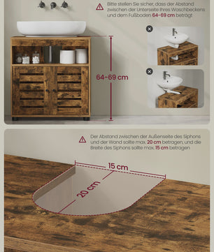 Badkamerkast Onderbouw Wastafel - Rustiek Hout Design met 2 Deuren en Verstelbare Plank