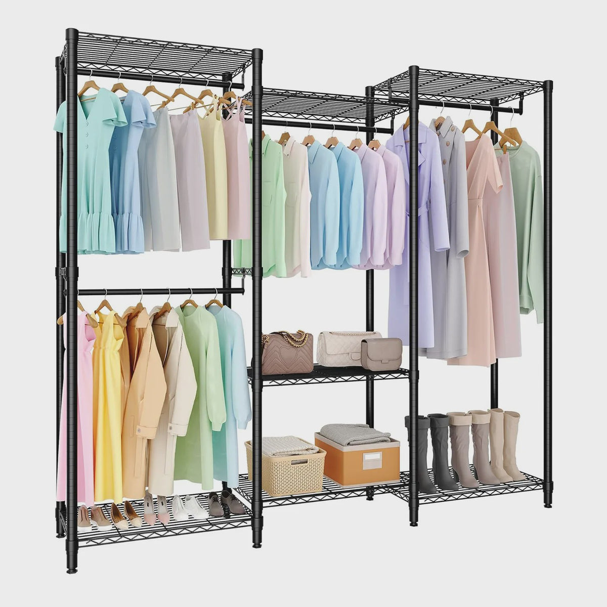 Robuust Kledingrek met 8 Draadplanken en 5 Hangroedes - Verstelbare Garderobe Organizer