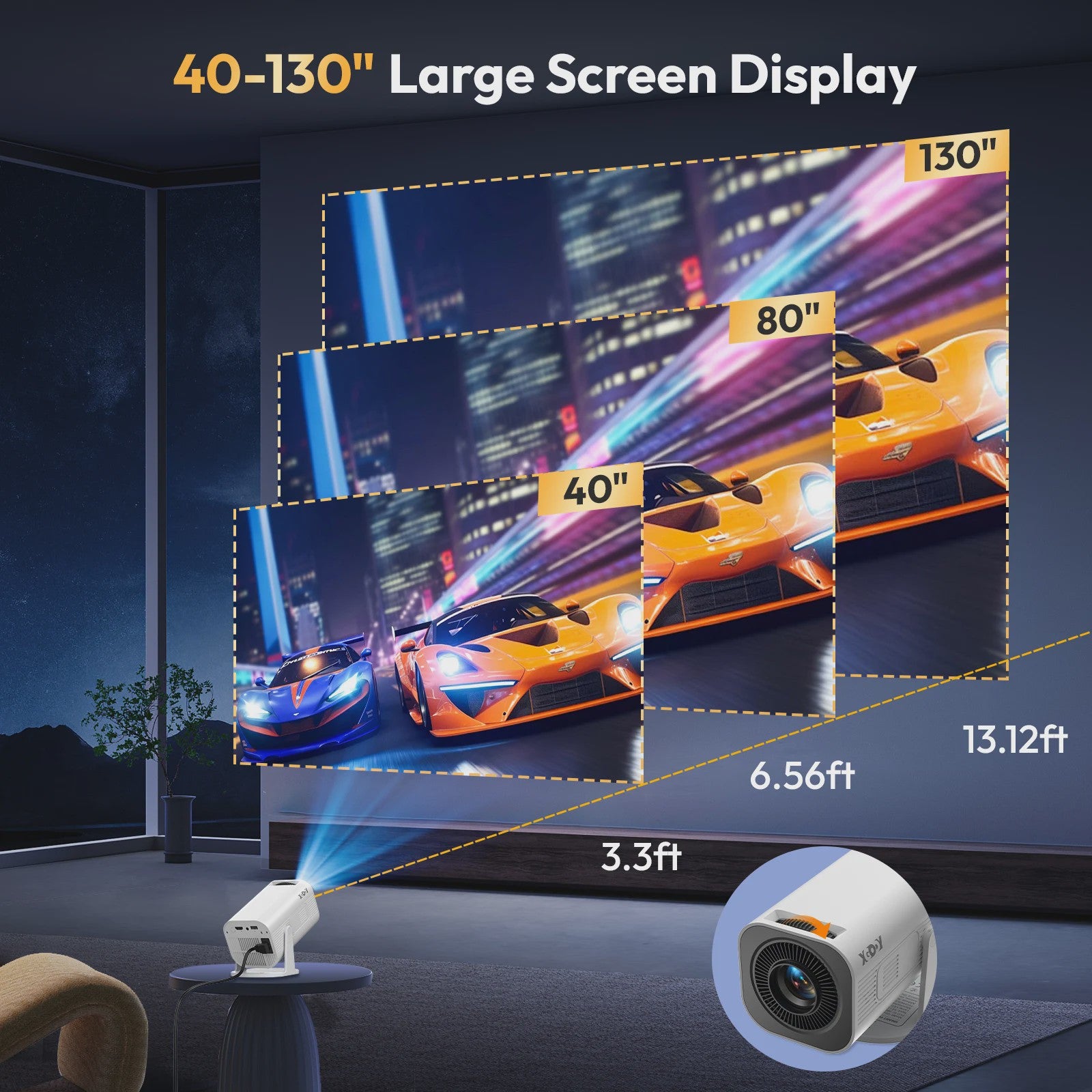 Xgody Gimbal 3 Pro 4K Wifi6 Android Mini Projector - Draagbaar Home Theater met 300 Ansi Lumens