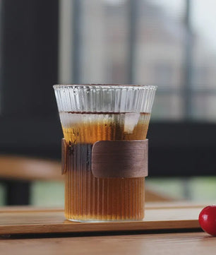 Japanse Stijl Glazen Koffiemok 350ML met Walnoothouten Sleeve - Stijlvol & Hittebestendig