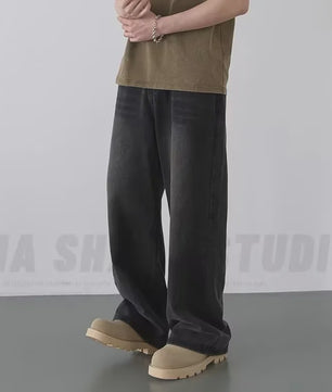 Herfst/Lente Heren Jeans - Loose Fit, Wide Leg, Vintage Washed Denim