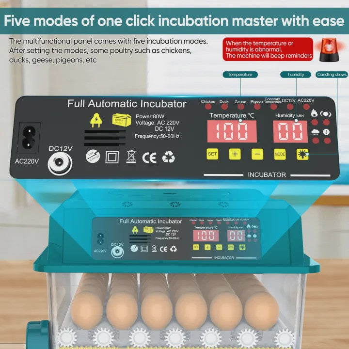 Volledig Automatische Broedmachine voor 36 Eieren - 4 Modi, Automatische Keer- & Temperatuurregeling