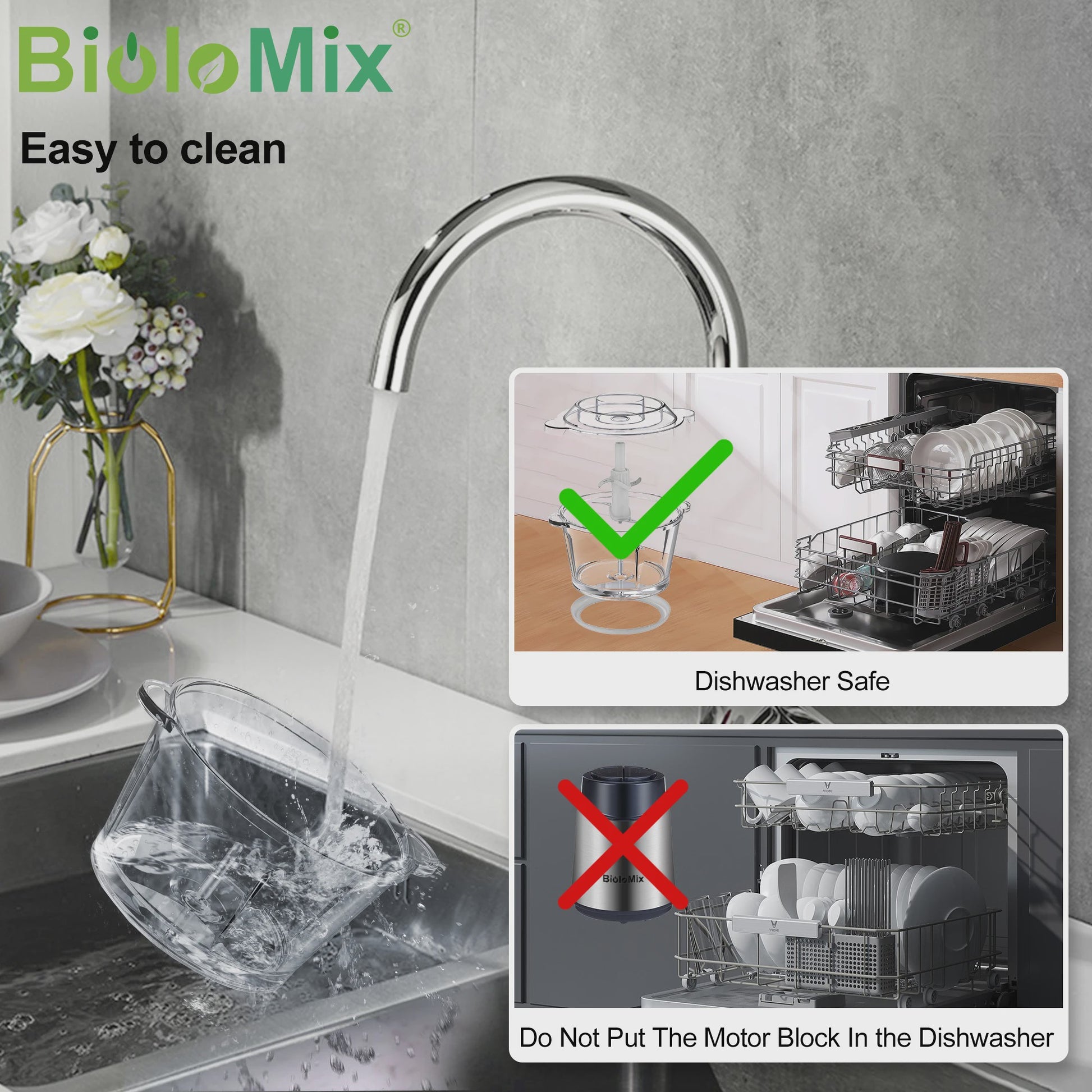 BioloMix 1.8L Glazen Foodprocessor & Gehaktmolen - Krachtig, Dubbele Snelheid