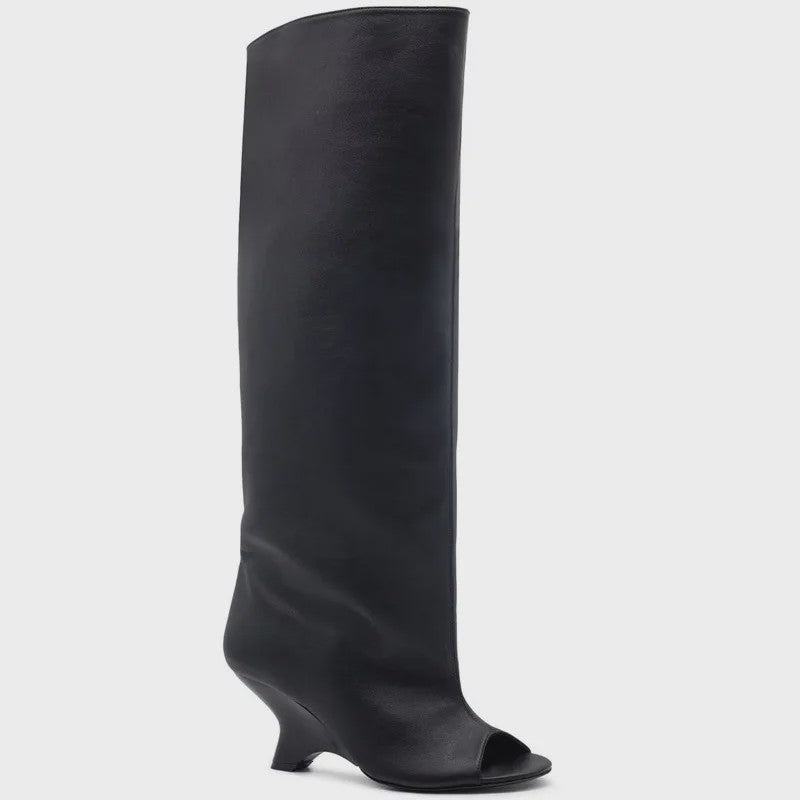Zomer Peep Toe Laarzen met Hoge Blokhak - Elegante Lange Laarzen voor Dames