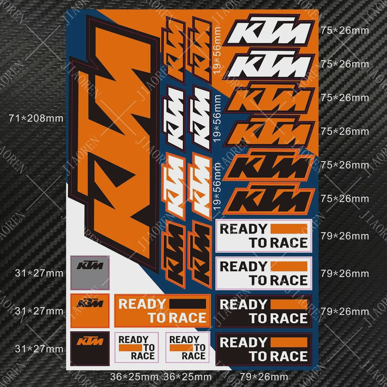 KTM "Ready To Race" Motor Stickers Set - Logo's & Decals voor Duke, RC390, Adventure
