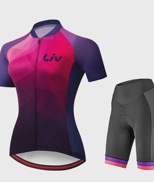 LIV Dames Fietsset Zomer - Korte Mouwen Jersey & Bibshort - Sneldrogend