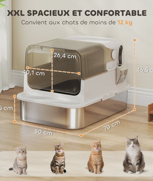 Gesloten Kattenbak met RVS Bodem - Ruim & Geurarm - Wit - 70x50 cm