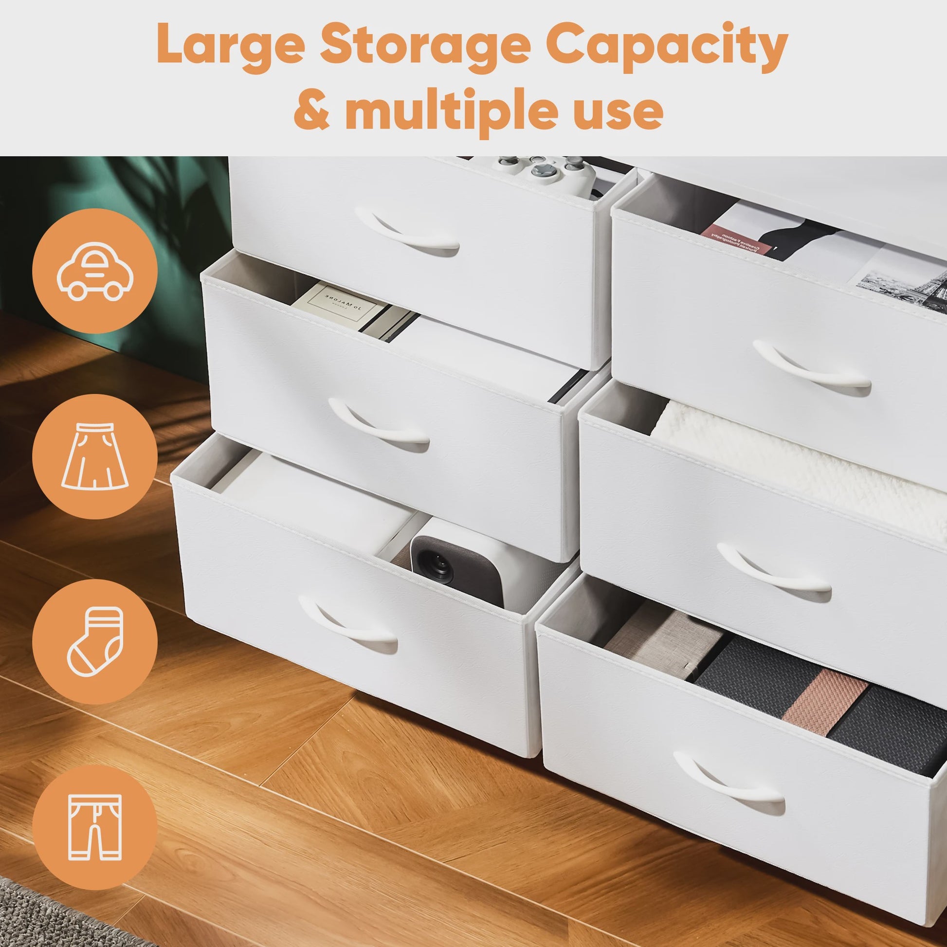 JHK Kinder Kledingkast met 8 Stoffen Lades - Stalen Frame Opbergkast voor Slaapkamer