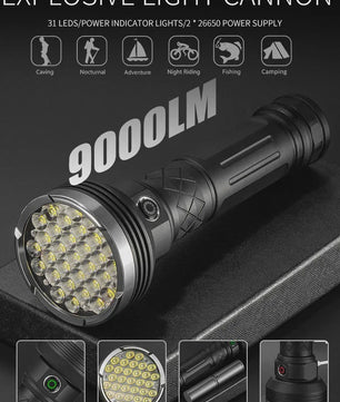 Krachtige Oplaadbare LED Zaklamp 9000LM - Super Helder, Lange Afstand, Tactisch & Camping
