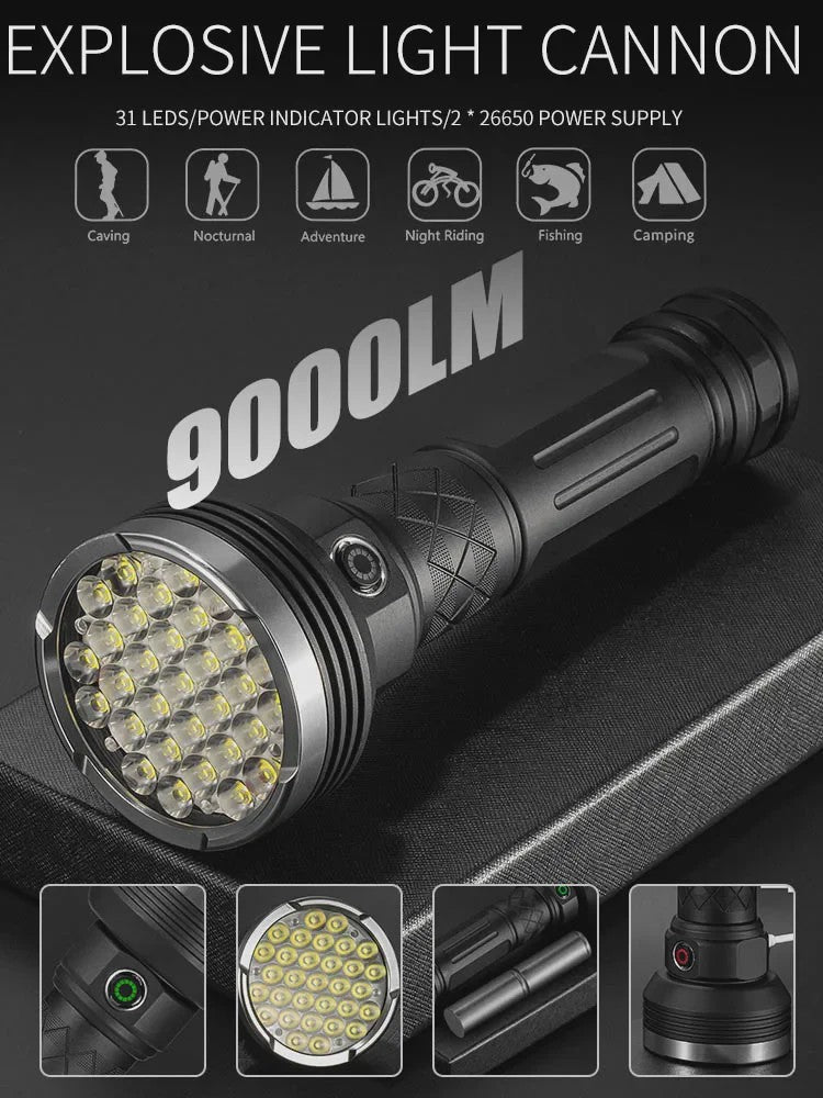 Krachtige Oplaadbare LED Zaklamp 9000LM - Super Helder, Lange Afstand, Tactisch & Camping