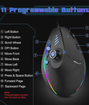 ZELOTES C18 Verticale Ergonomische Gaming Muis - 10000 DPI, RGB, Programmeerbaar