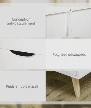 HOMCOM Commode met 5 Lades en Houten Poten - Wit & Naturel Hout - 60x40x77,5 cm