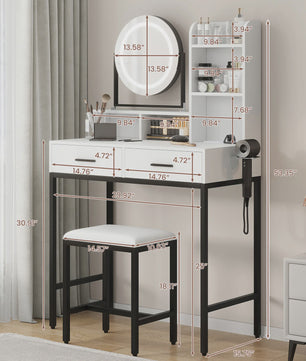 Make-up Tafel met Verlichte Spiegel, 3 Lichtstanden & Föhn-houder