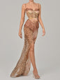 Maxi Jurk met Luipaardprint, Kant en Hoge Split - Elegante Avondjurk