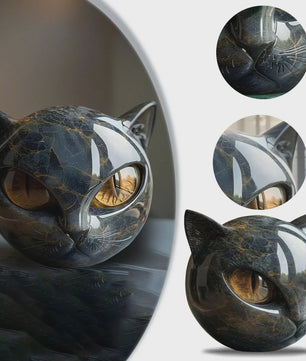 Decoratieve Zwarte Kat Steen Beeldje - Marmerlook Kattenkop voor Kantoor of Cadeau