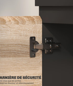 Moderne TV Meubel met 2 Deuren en Open Compartiment - Zwart/Houtkleur - Tot 60 Inch