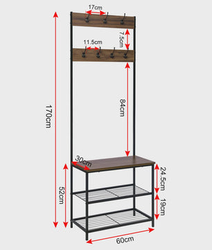 Kapstok met Schoenenrek en Hangende Plank - 7 Haken - Stijlvol en Praktisch