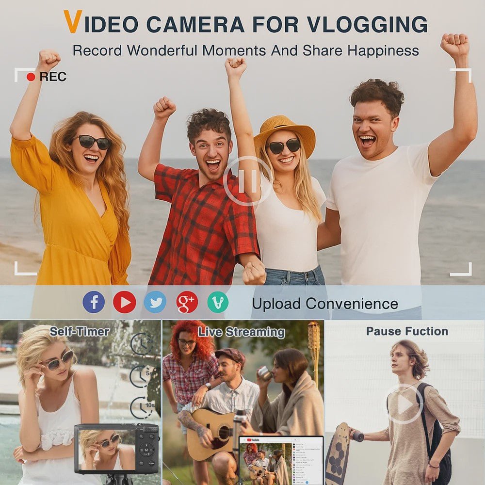 Ourlife Compacte Digitale Camera 5K 72MP met 16x Zoom - Ideaal voor Vlogs en YouTube