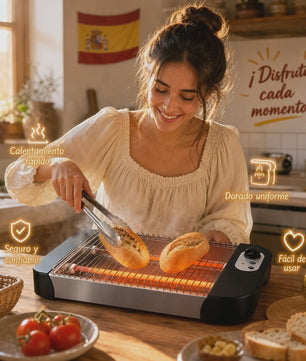 Multifunctionele Platte Broodrooster 600W met 6 Toastniveaus, Kwartslampen en Kruimellade - Ideaal voor Brood & Gebak