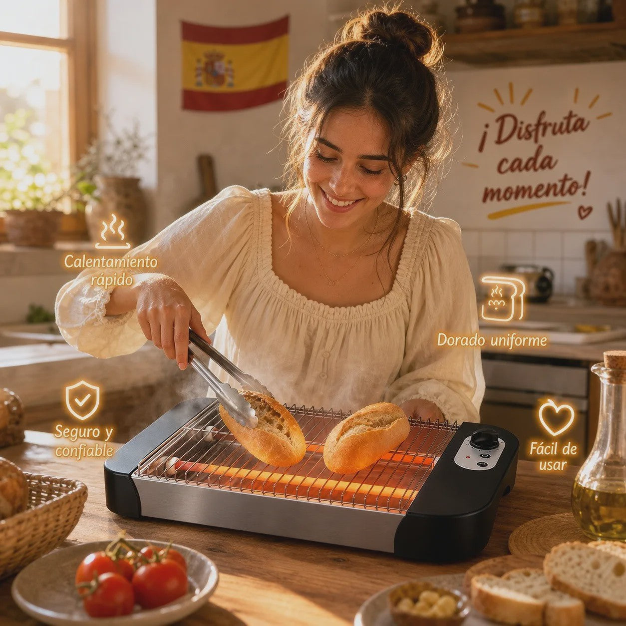 Multifunctionele Platte Broodrooster 600W met 6 Toastniveaus, Kwartslampen en Kruimellade - Ideaal voor Brood & Gebak