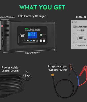 HTRC 35A Slimme Acculader 12V/24V voor Auto, Motor, Vrachtwagen - AGM, GEL, LCD Display