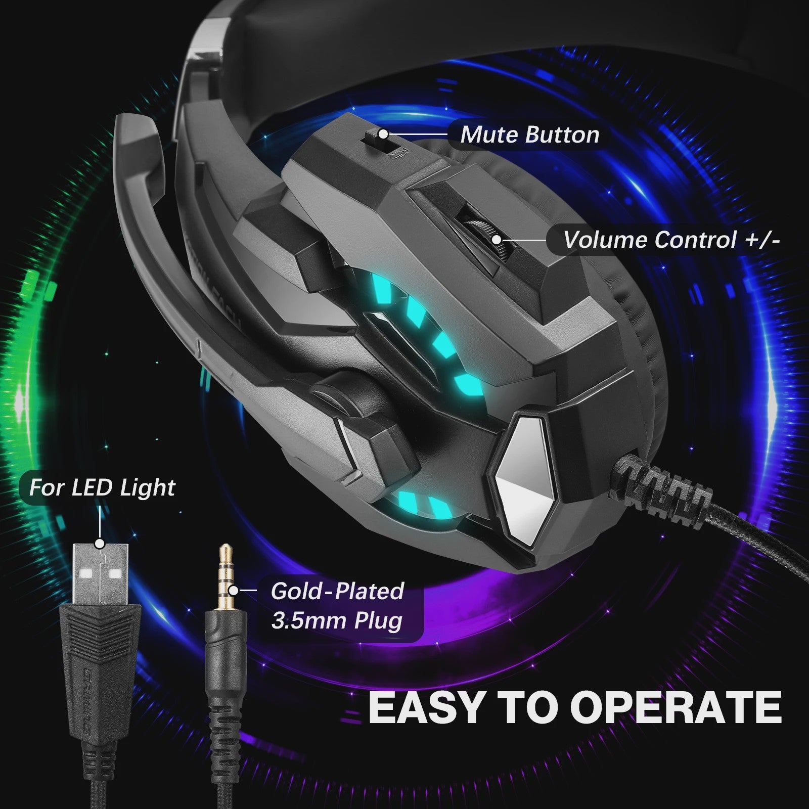 G9000 Pro Gaming Headset: Noise Cancelling Mic, LED Licht & Stereo Geluid voor PS4, PC, Xbox, Switch, PS5