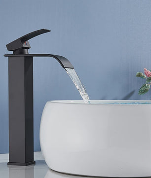 Matzwarte Waterval Wastafelfkraan - Deck Mounted, Enkele Hendel, Warm & Koud Water