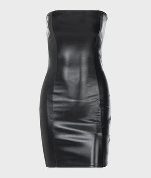 Zwarte Strapless PU Leren Mini Jurk - Sexy Bodycon Feestjurk