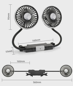 Dubbele USB Ventilator met 360° Rotatie en LED Verlichting - Krachtige Koeling voor Auto en Thuis