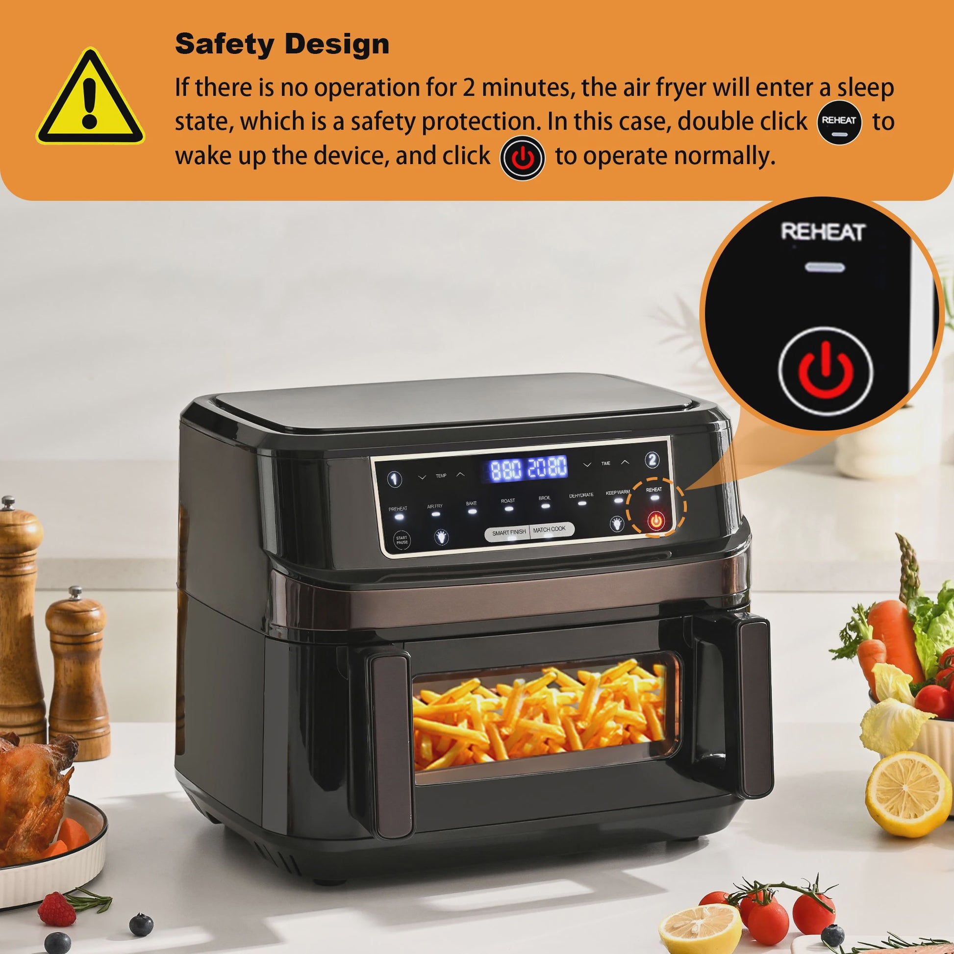 XXL Airfryer 12L met Dubbele Kamer, Touchscreen & 8 Programma's