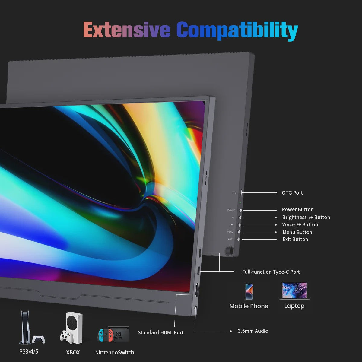 Unew 15.6" 4K Ultra HD Draagbare Gaming Monitor - IPS, HDR, 178° Kijkhoek