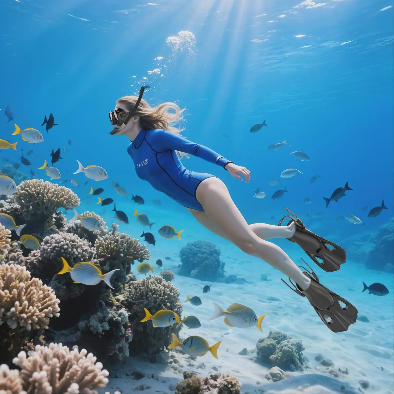 Complete snorkelset voor volwassenen: masker, snorkel, flippers en tas