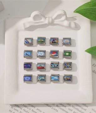Modulaire RVS Bedel Links - Italiaanse Charm Collectie - Blue Series