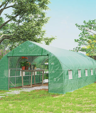 Ruime Tuinkas 8x3x2m met PE-afdekking, Stalen Frame, Roldeur en 12 Ramen