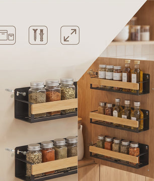 4-delige Bamboe Kruidenrek Set voor Wandmontage - Keuken Organizer