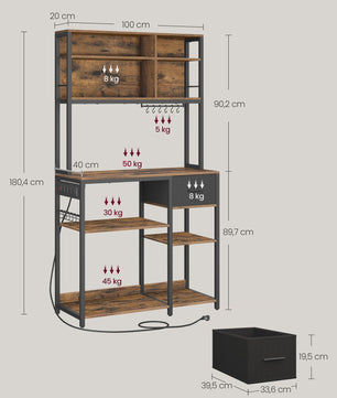 VASAGLE Keukenrek met Stopcontacten - 40x100x180.4 cm - Bruin