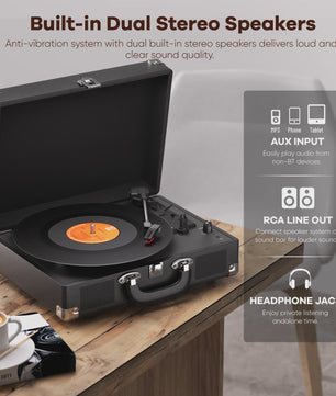 MAIO Platenspeler met Ingebouwde Stereo Speakers en Koptelefoonaansluiting - 3 Snelheden