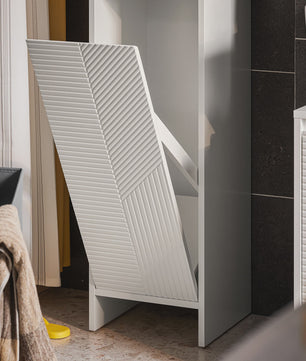 SoBuy Witte Wasgoedkast met Uitklapbare Waszak - Stijlvolle Badkamer Opberger