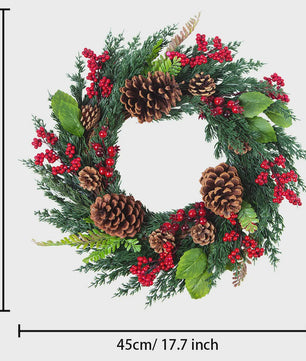 Handgemaakte Kerstkrans met Cipres, Rode Bessen & Denneappels - Voordeur Decoratie