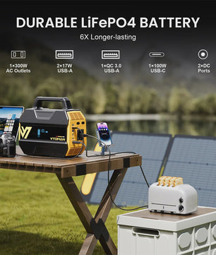 VTOMAN FlashSpeed 300 Power Station: 230Wh LiFePO4, 300W AC, 100W USB-C, Solar Generator