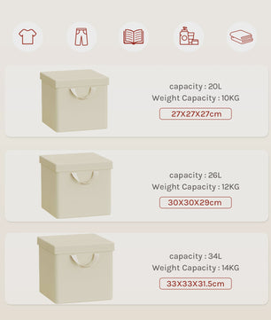 Opvouwbare Opbergbox met Deksel - Set van 3 of 5 - Stoffen Organizer voor Kleding en Speelgoed