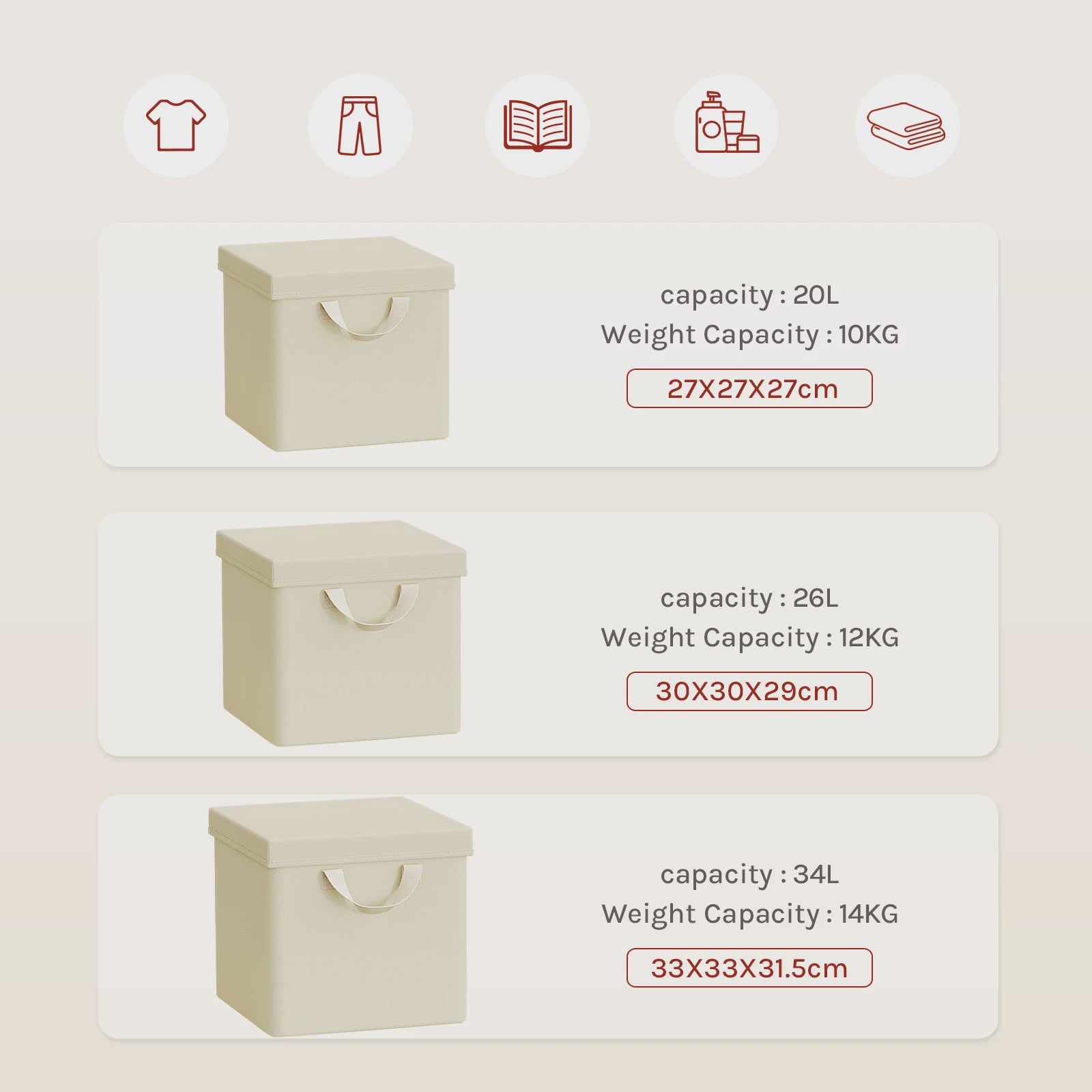 Opvouwbare Opbergbox met Deksel - Set van 3 of 5 - Stoffen Organizer voor Kleding en Speelgoed
