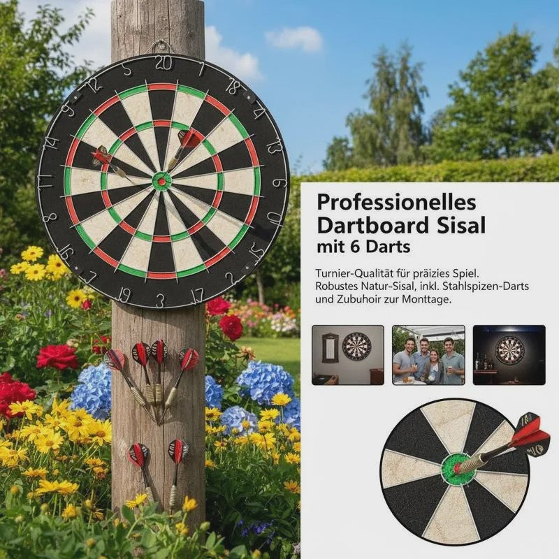 Professioneel Sisal Dartbord met 6 Darts - Toernooi Kwaliteit voor Huis, Bar & Recreatie