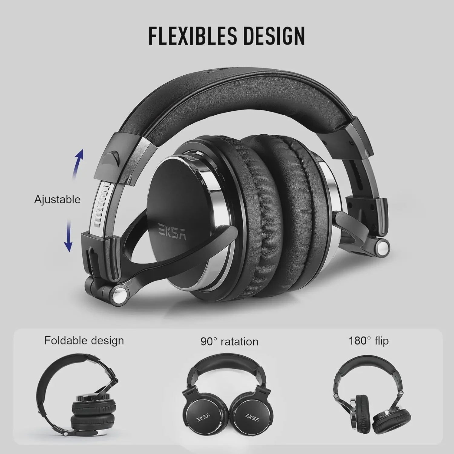 EKSA P100 Professionele Studio Koptelefoon - Hi-Res DJ Monitor Headset met Microfoon & 3.5/6.35mm Jack
