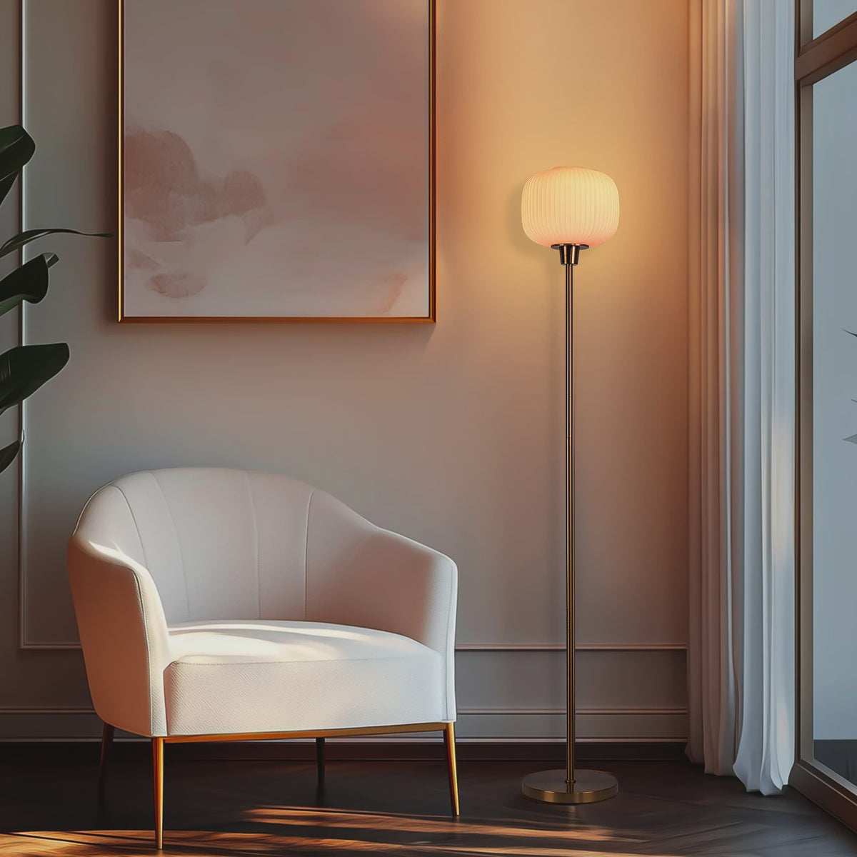 Moderne Staande Lamp met Bolvormige Glazen Kap - Sfeervolle Decoratie voor Elke Ruimte